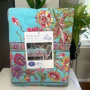 April Cornell Wildflower, Aqua Tablecloth 60 X 84 Gorgeous Aqua Yellow Pink NWT